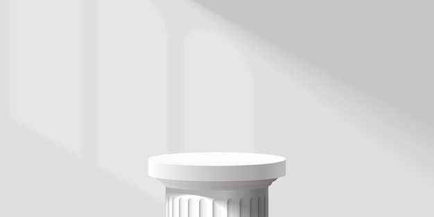 Columna 3D blanca con una pared iluminada por el sol detrás de ella