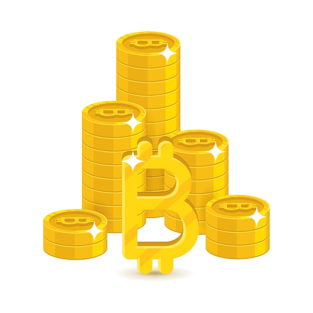 Vector columna de pilas de bitcoins de oro