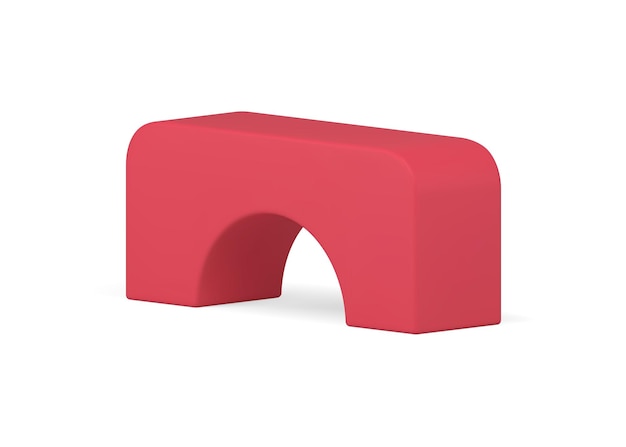 Columna rectangular roja lisa arco 3d curva forma geométrica diseño decorativo vector realista