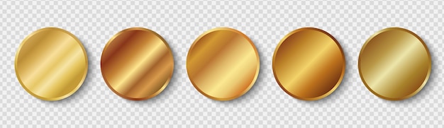 Columna vectorial de medallas de oro con pegatinas de oro redondas