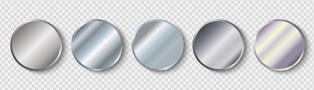Columna vectorial de medallas de plata con pegatinas de plata redondas de la medalla de plata