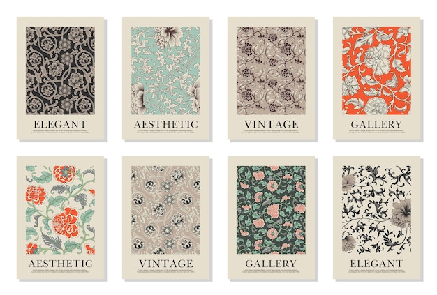 Columnas de arte de pared conjunto de 8 plantillas de folletos ramas florales botánicas orgánicas diseño dibujado a mano