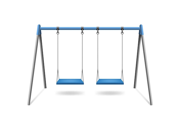 Columpio azul al aire libre clásico 3d detallado realista colgado en un marco aislado en una ilustración de vector de fondo blanco