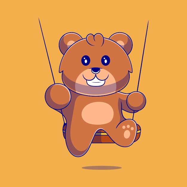 Columpio de juego de ilustración de oso lindo adecuado para pegatina de mascota y diseño de camiseta