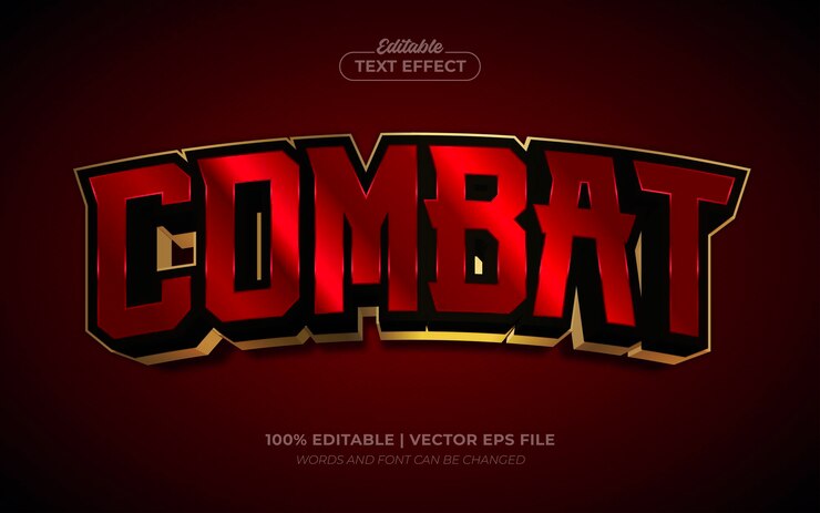 Vector combate 3d oro rojo efecto de texto editable plantilla de estilo vector premium