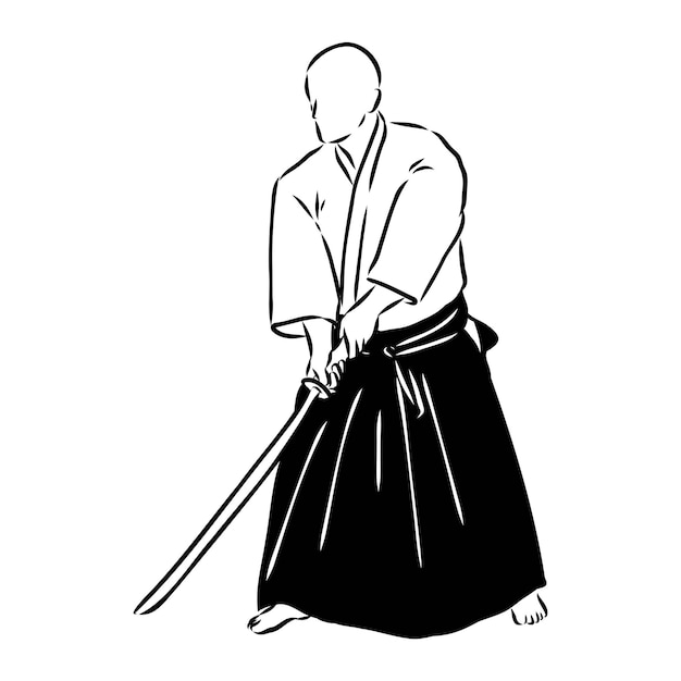 Combate de aikido entre atletas Ilustración vectorial estilizada Esbozo vectorial de aikido