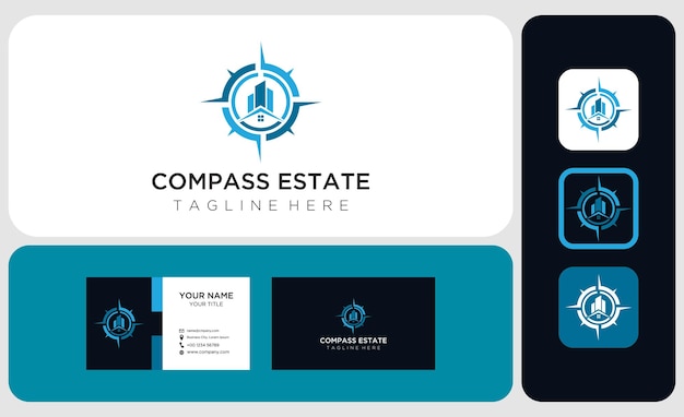 Combinación de brújula vectorial y logotipo de bienes raíces Navegación y símbolo o icono de la casa