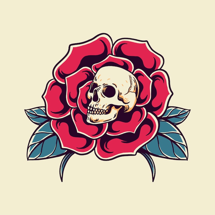una combinación de cráneos y rosas