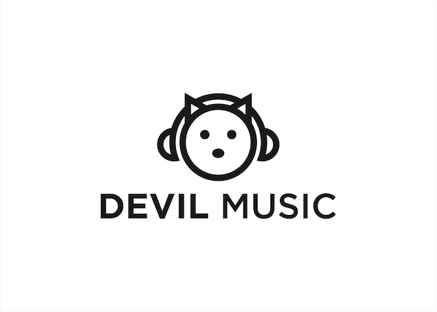 combinación de diablo con ilustración de vector de diseño de logotipo de auriculares de música