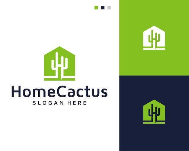 Vector combinación de diseño de logotipo de casa con cactus