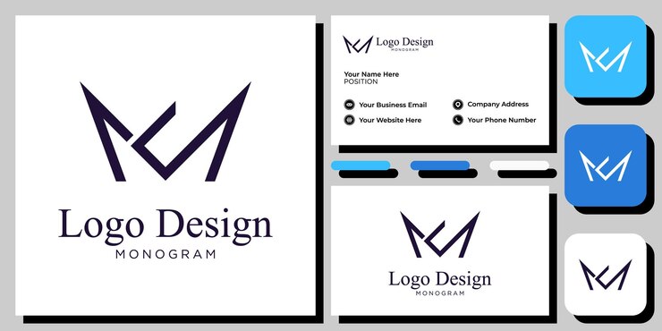Vector combinación de diseño de logotipo corona letras mayúsculas monograma marca de palabra con plantilla de tarjeta de visita