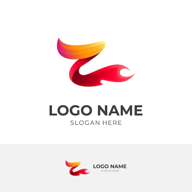 Combinación de diseño de logotipo y fuego z, plantilla de logotipo colorido 3d, icono de energía