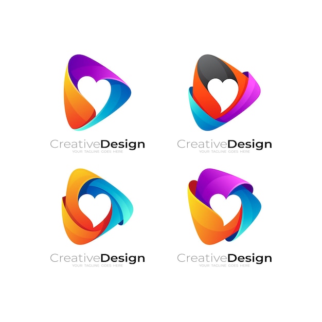 Combinación de diseño de logotipo de juego y amor, colorido 3d