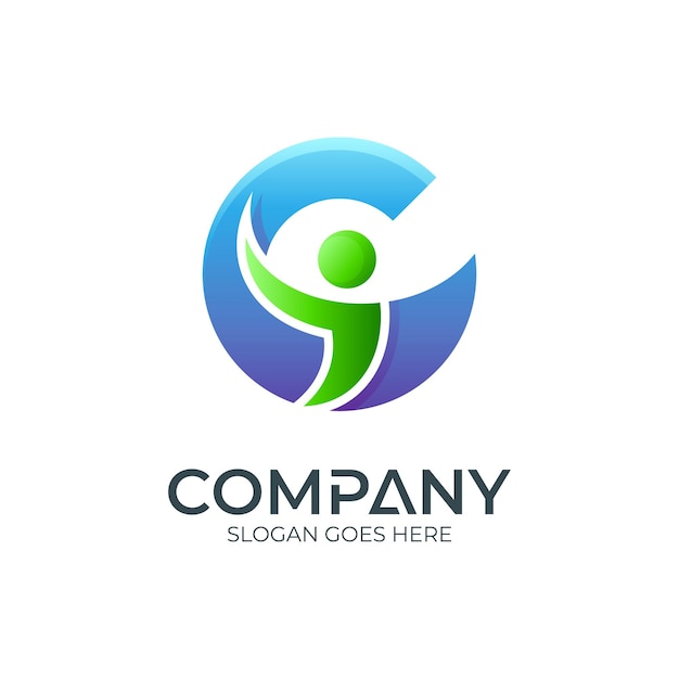 combinación de diseño de logotipo de letra C con forma de personas