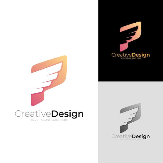 Combinación de diseño de logotipo P y ala diseño simple