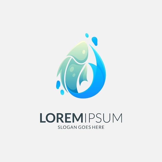 combinación de diseño de logotipo de pescado con forma de gota de agua