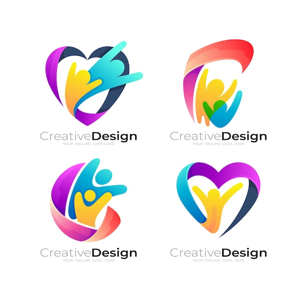 Combinación de diseño de logotipo social y cuidado de la gente Íconos familiares Logos comunitarios