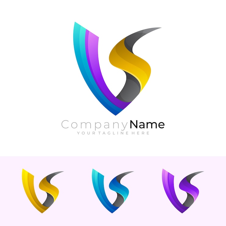 Vector combinación de diseño simple letra v y s. 3d colorido