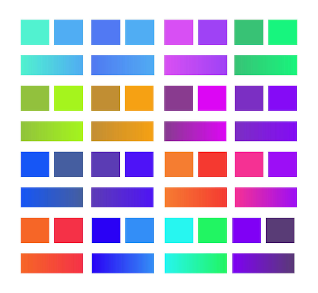 Combinación de elementos del conjunto de paleta de colores de gradiente