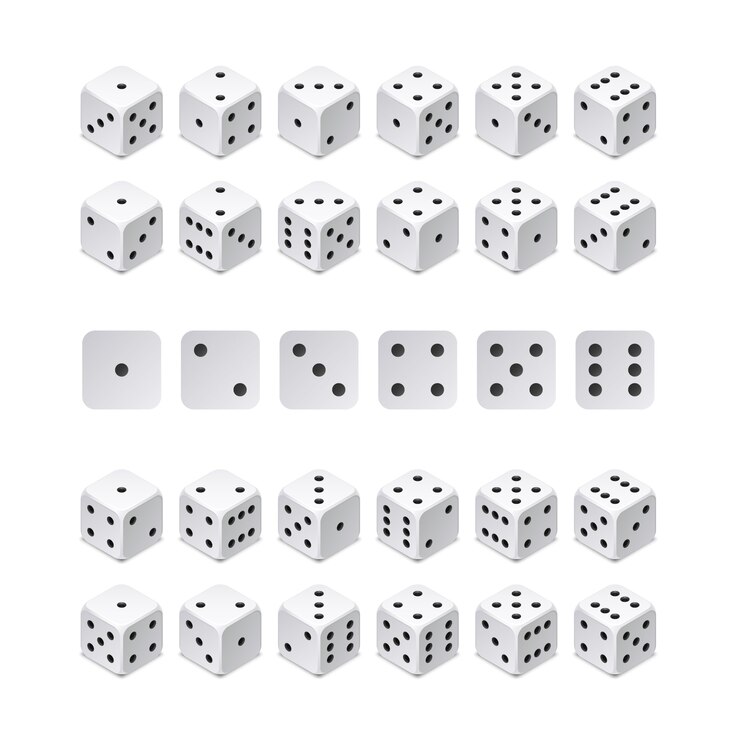 Vector combinación isométrica de dados 3d. cubos del juego del vector aislados. colección para la aplicación de juegos de azar y el concepto de casino. juego de dados, juego de cubo para ilustración de casino