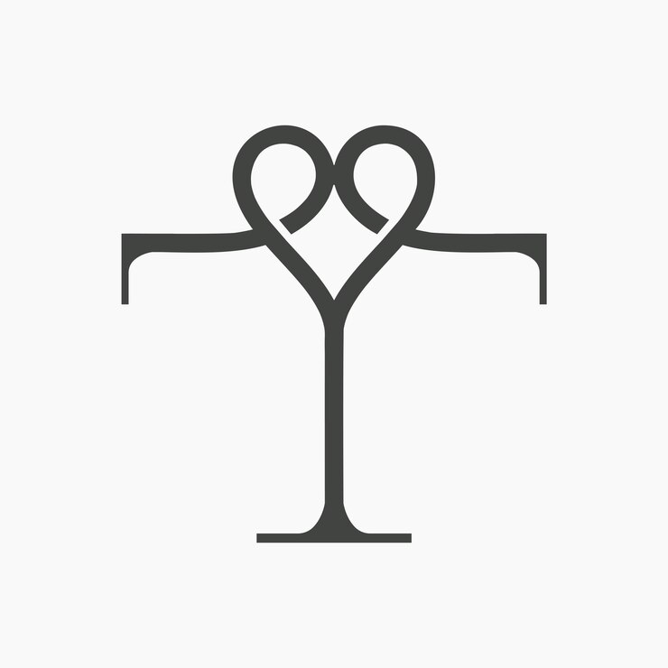 La combinación de la letra T y la forma del corazón en un logotipo de estilo moderno clásico para marcas personales.