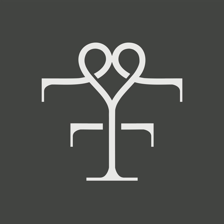 La combinación de las letras FF y la forma de corazón se convierte en un logotipo clásico de estilo moderno.