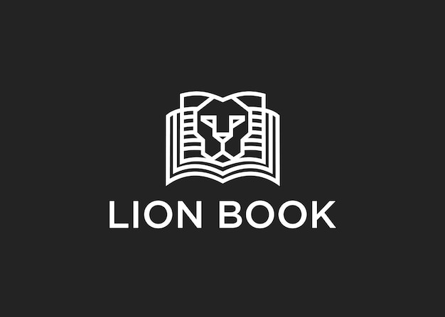 combinación de libro con ilustración de vector de diseño de logotipo de león