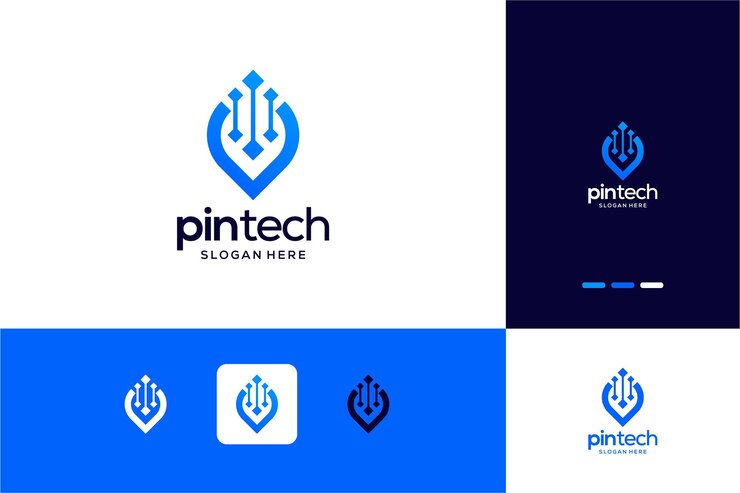 Vector combinación de logotipo de alfiler y tecnología inspiración de diseño moderno