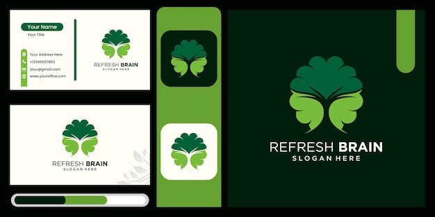 combinación de logotipo de cerebro con hojas de actualización de cerebro Conjunto de iconos de logotipo de actualización de cerebro y vector