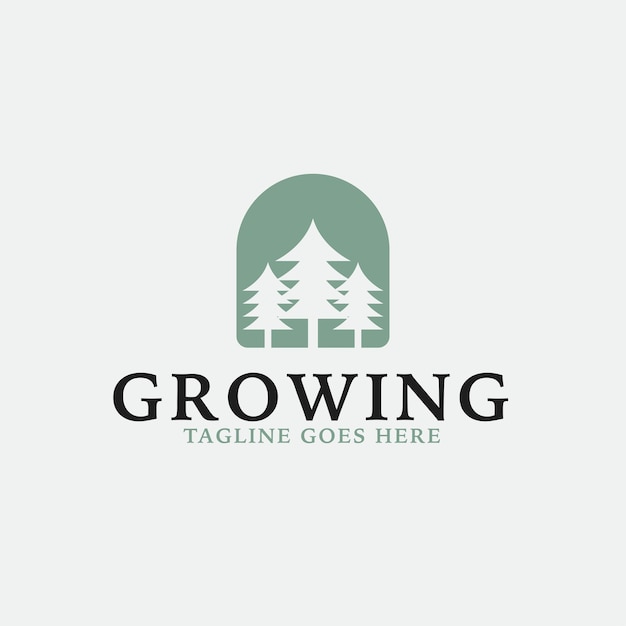 Combinación de logotipo de crecimiento creativo con idea de ilustración de concepto de diseño de icono de árbol de pino