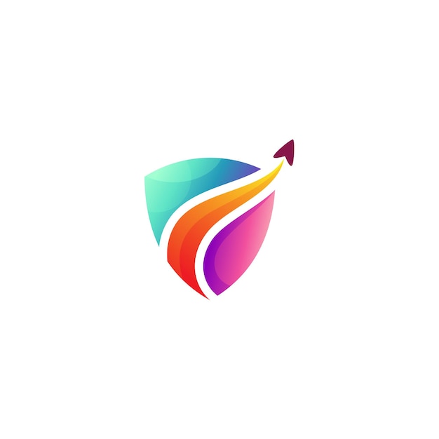 Combinación de logotipo de escudo y diseño de cohete diseño de estilo colorido en 3D