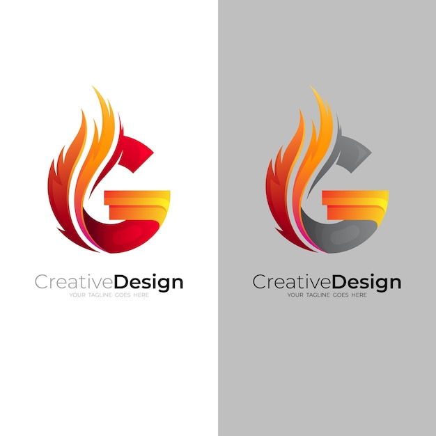 Combinación de logotipo g y diseño de fuego, color rojo