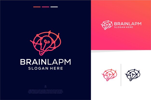 Combinación de logotipo de idea digital inteligente de tecnología cerebral con inspiraciones de diseño de neuronas de lámpara