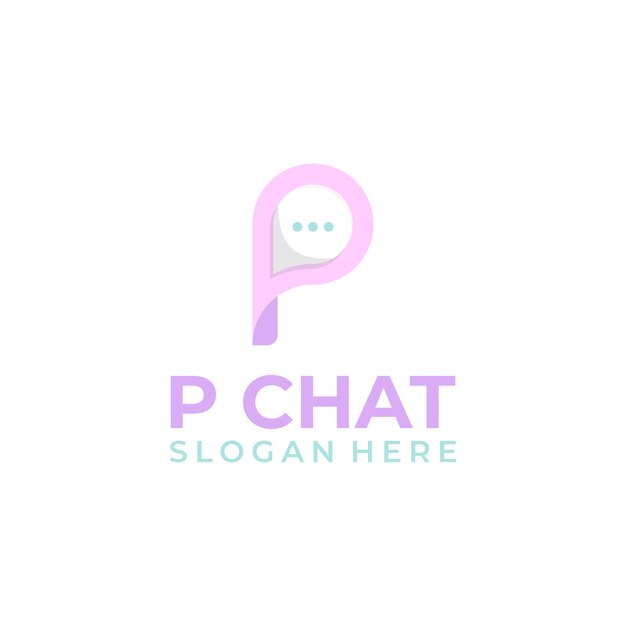 Combinación del logotipo de la letra P con el símbolo del vector de conversación del icono de chat