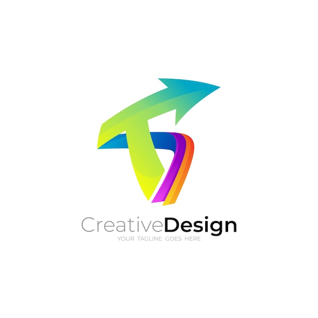 Combinación de logotipo de letra T y logotipos de empresa de diseño de flecha