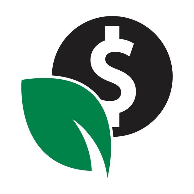 Combinación de logotipo de moneda y hoja Símbolo o icono de dinero y eco