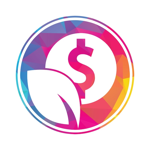 Combinación de logotipo de moneda y hoja Símbolo o icono de dinero y eco
