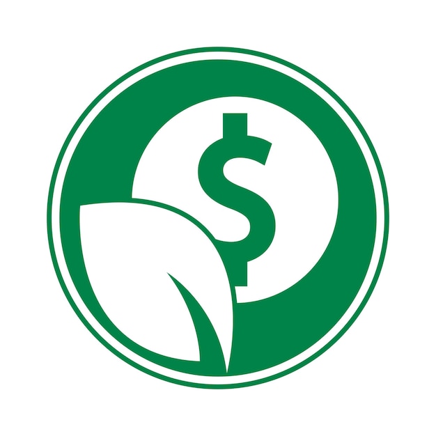 Combinación de logotipo de moneda y hoja Símbolo o icono de dinero y eco