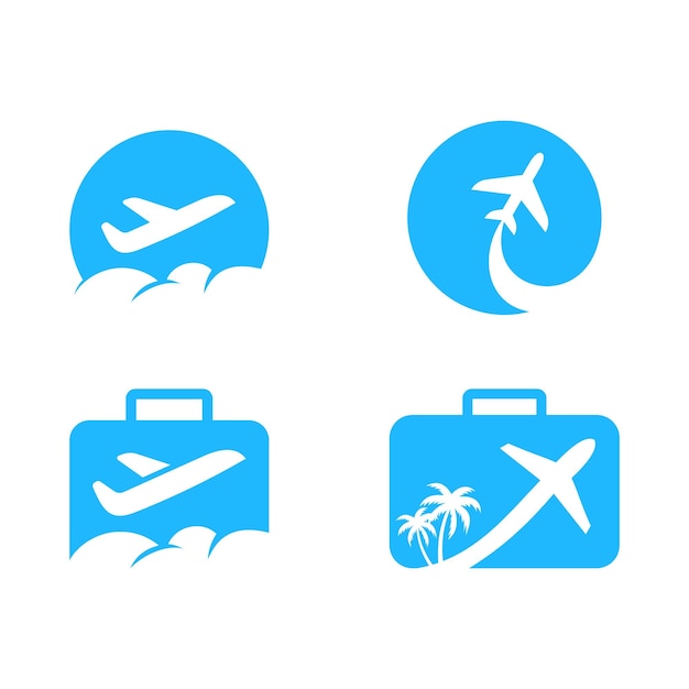 combinación de logotipo de palma de avión de bolsa. diseño de icono de concepto de vacaciones de viaje