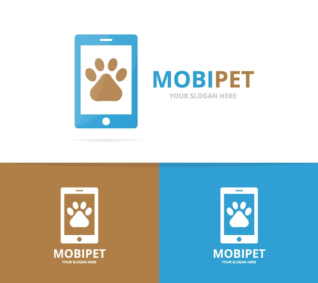 Combinación de logotipo de pata vectorial y teléfono Símbolo o icono de mascota y móvil plantilla de diseño de logotipo único de veterinario y dispositivo
