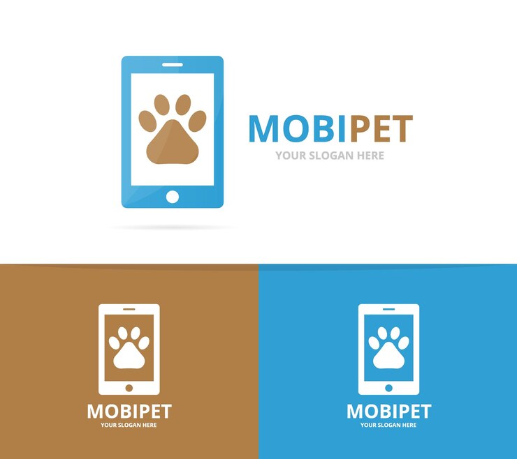 Vector combinación de logotipo de pata vectorial y teléfono símbolo o icono de mascota y móvil plantilla de diseño de logotipo único de veterinario y dispositivo