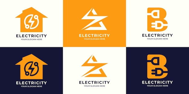 Combinación de logotipo de símbolo de peligro de relámpago casa eléctrica letra b enchufe