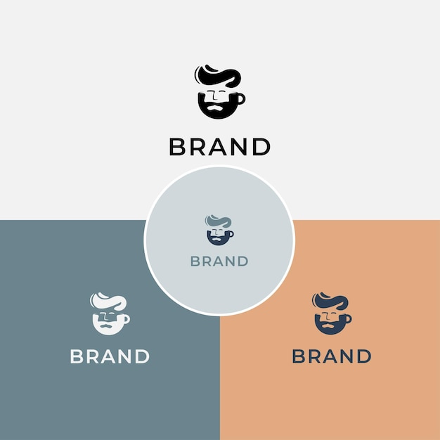 combinación de logotipo de una taza de café y un hombre con franja