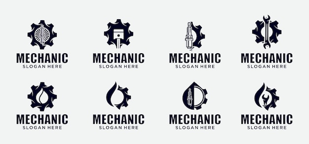 Vector combinación de logotipo de tecnología mecánica, símbolo de logotipo de aceite de engranaje, piezas de motor de pistón y engranaje