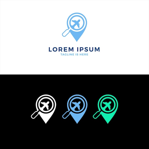 Combinación de lupa con plano en diseño de logotipo de espacio negativo