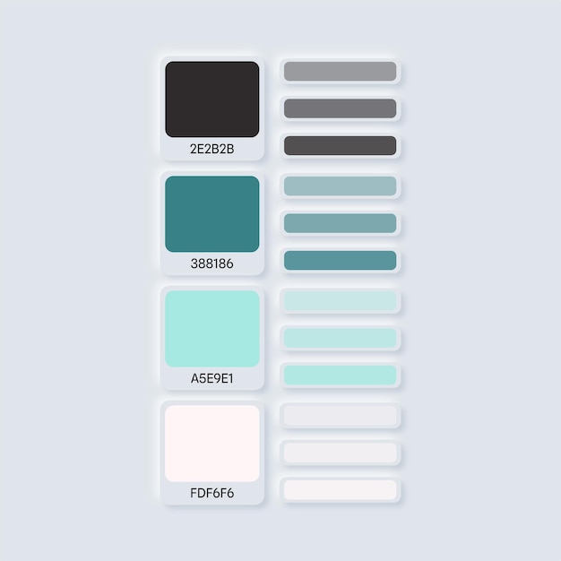 combinación de paleta de colores en estilo neumórfico hexadecimal RGB Paleta de colores para diseño ui ux
