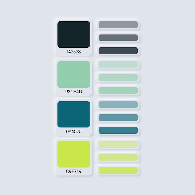 combinación de paleta de colores en estilo neumórfico hexadecimal RGB Paleta de colores para diseño ui ux
