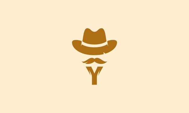 combinación de pictograma logo sombrero de vaquero con bigote y letra Y como barba