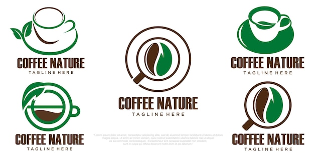 Combinación de plantilla de diseño de logotipo de café cupbean y hoja