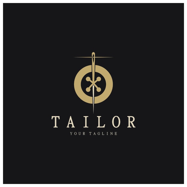 combinación de plantilla de ilustración de icono de logotipo de sastre de botones para hilo de ropa y máquina de coser